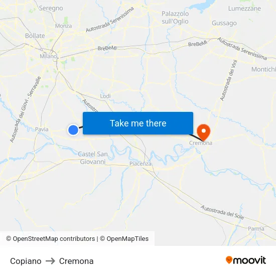 Copiano to Cremona map