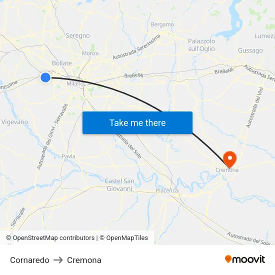 Cornaredo to Cremona map