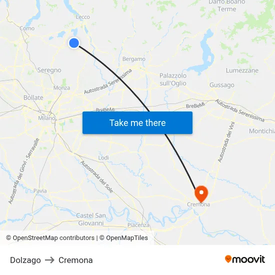 Dolzago to Cremona map