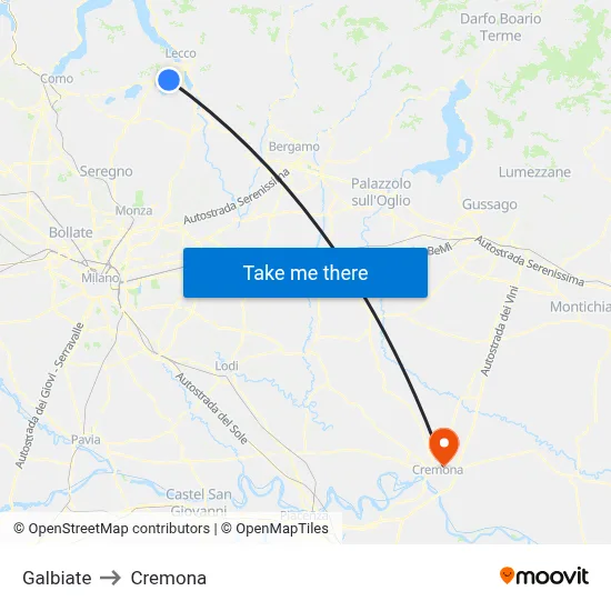 Galbiate to Cremona map