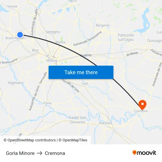 Gorla Minore to Cremona map