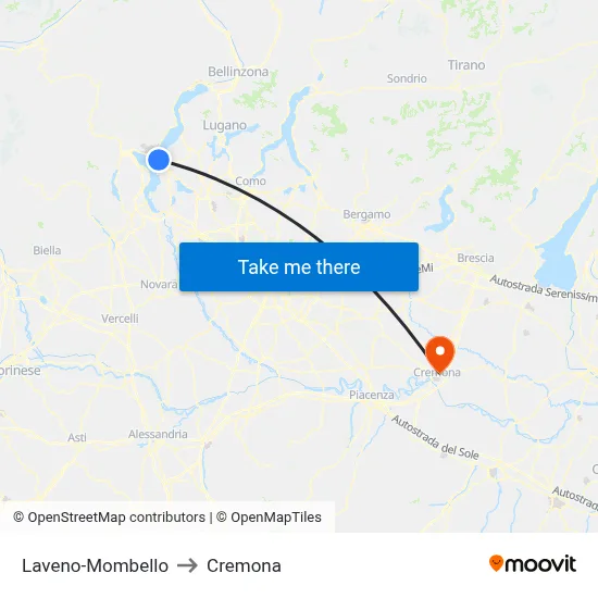 Laveno-Mombello to Cremona map