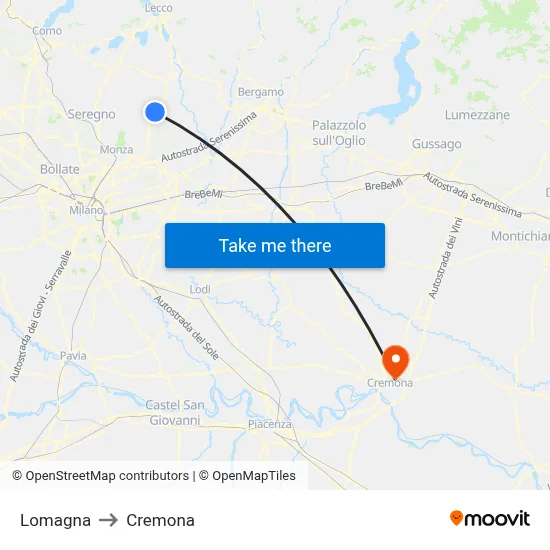 Lomagna to Cremona map