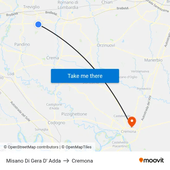 Misano di Gera d'Adda to Cremona map