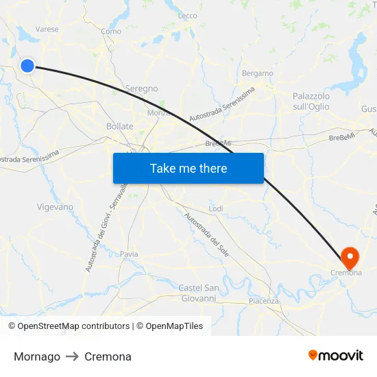 Mornago to Cremona map