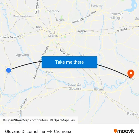 Olevano Di Lomellina to Cremona map