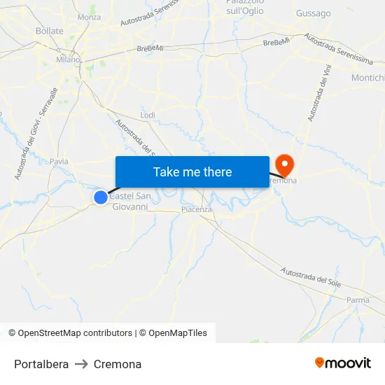 Portalbera to Cremona map