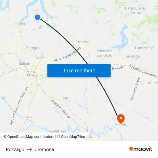 Rezzago to Cremona map