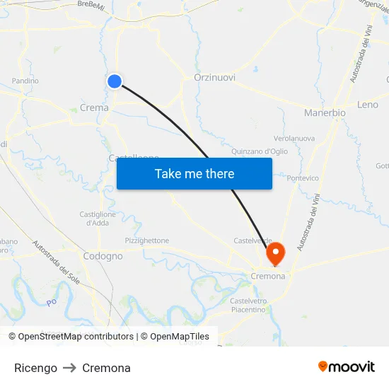 Ricengo to Cremona map