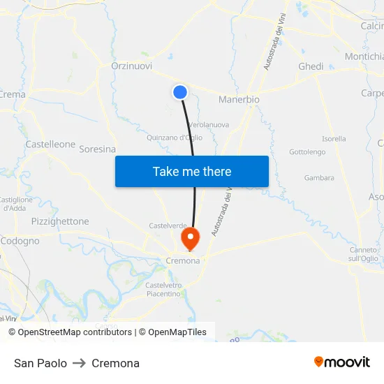 San Paolo to Cremona map