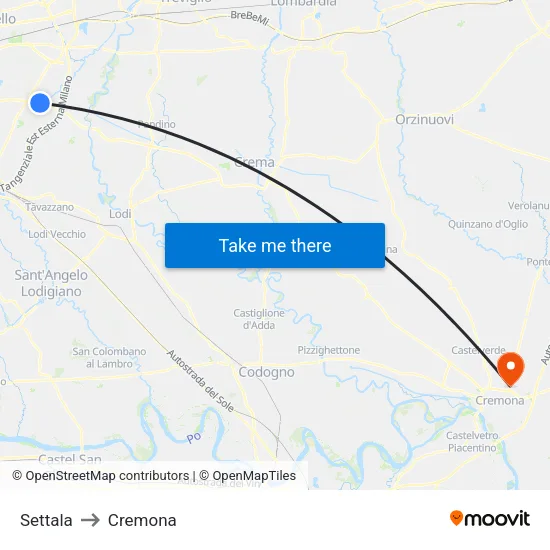 Settala to Cremona map