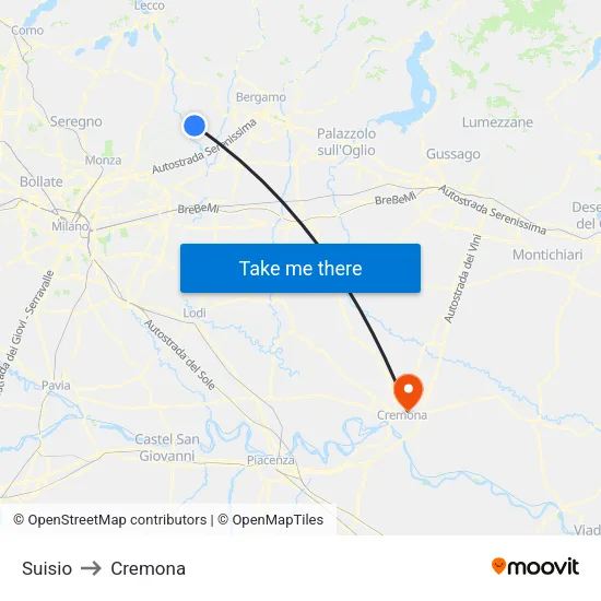 Suisio to Cremona map