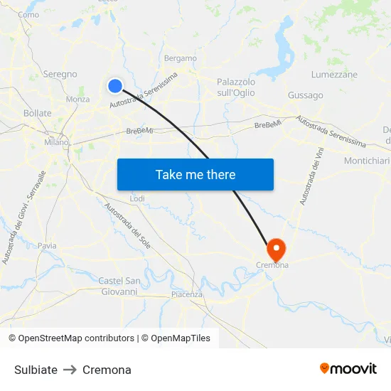 Sulbiate to Cremona map