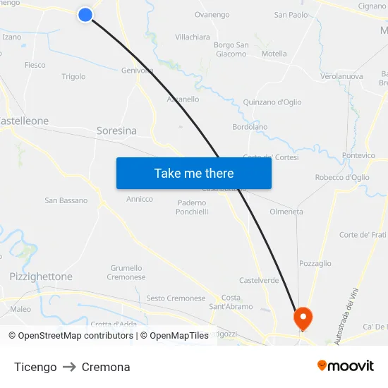 Ticengo to Cremona map
