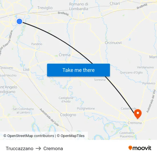 Truccazzano to Cremona map