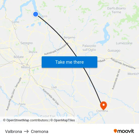 Valbrona to Cremona map