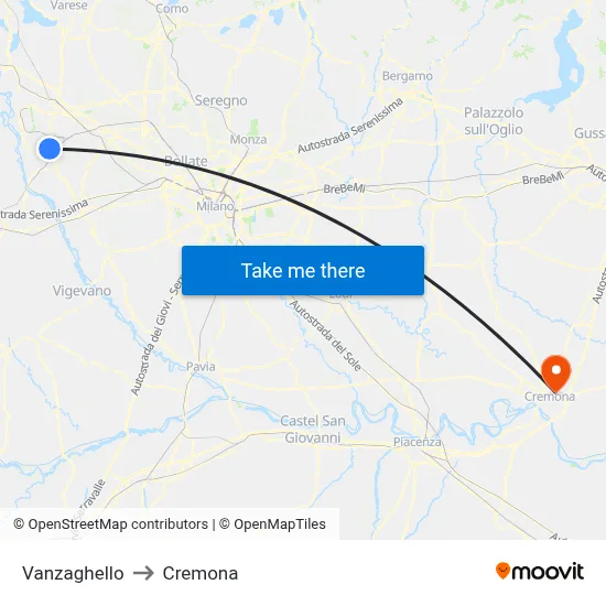 Vanzaghello to Cremona map