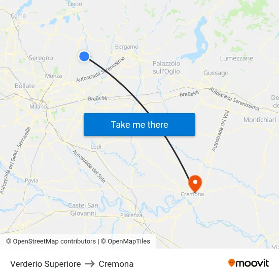 Verderio Superiore to Cremona map