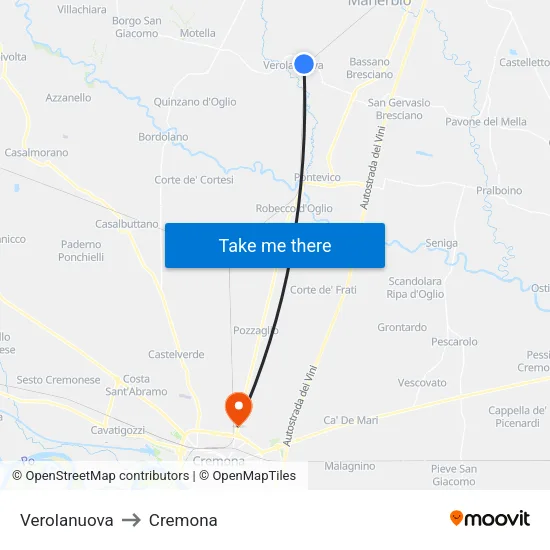 Verolanuova to Cremona map