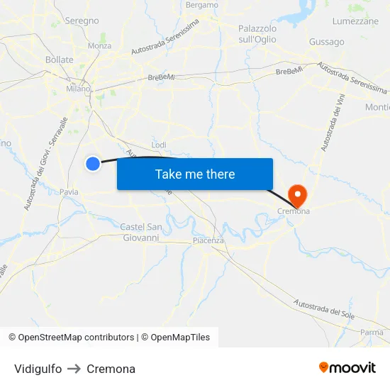 Vidigulfo to Cremona map
