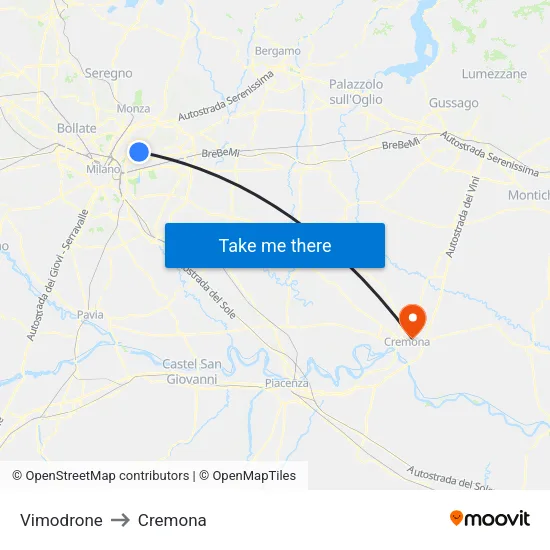Vimodrone to Cremona map
