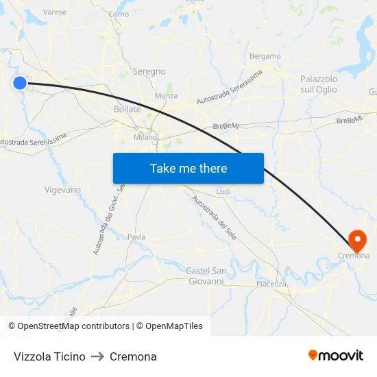 Vizzola Ticino to Cremona map