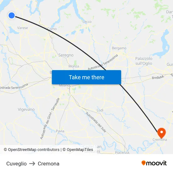 Cuveglio to Cremona map