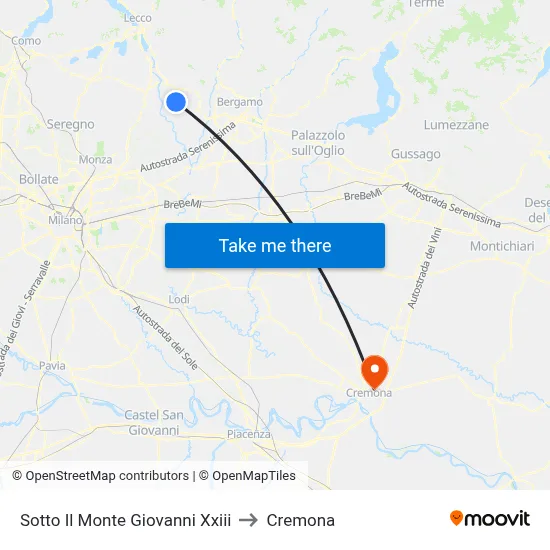 Sotto Il Monte Giovanni Xxiii to Cremona map