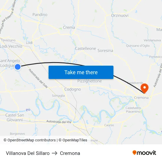 Villanova Del Sillaro to Cremona map