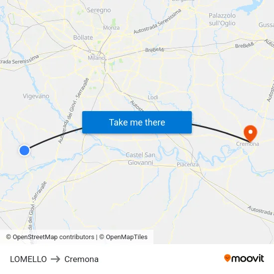Lomello to Cremona map