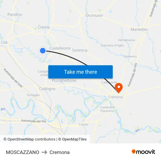 Moscazzano to Cremona map