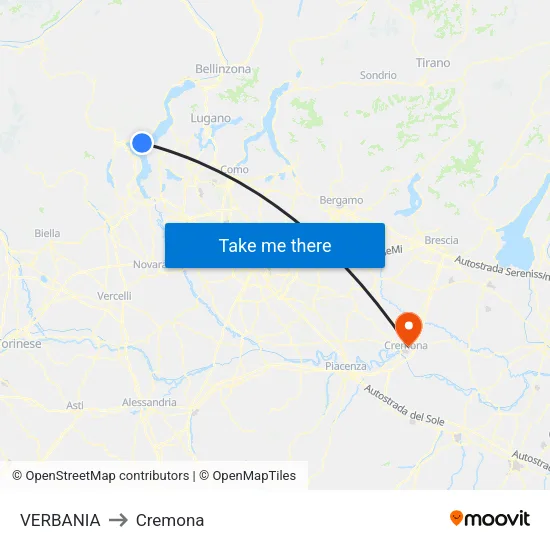 VERBANIA to Cremona map