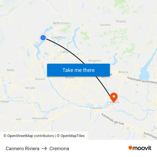 Cannero Riviera to Cremona map