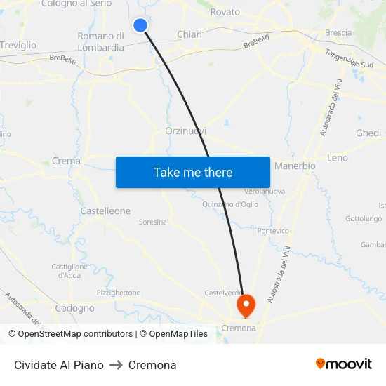 Cividate al Piano to Cremona map