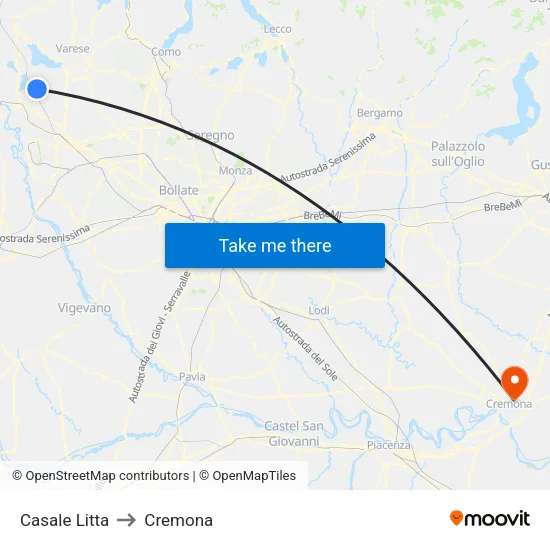 Casale Litta to Cremona map