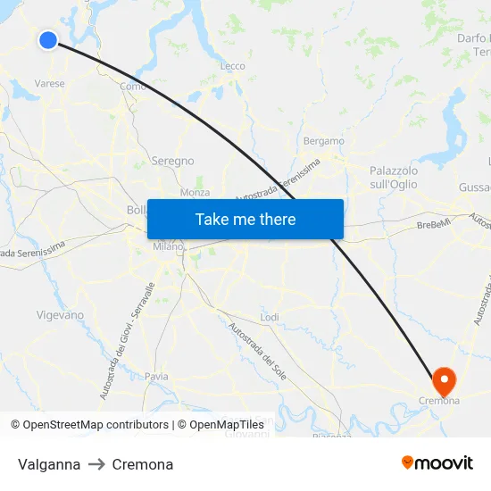 Valganna to Cremona map