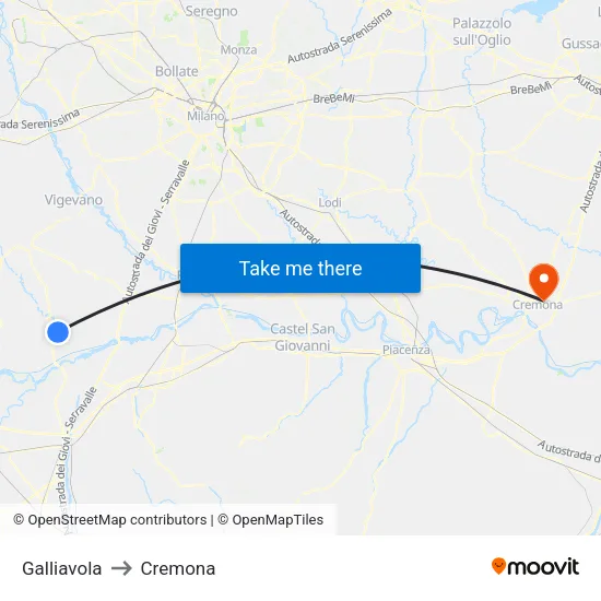 Galliavola to Cremona map