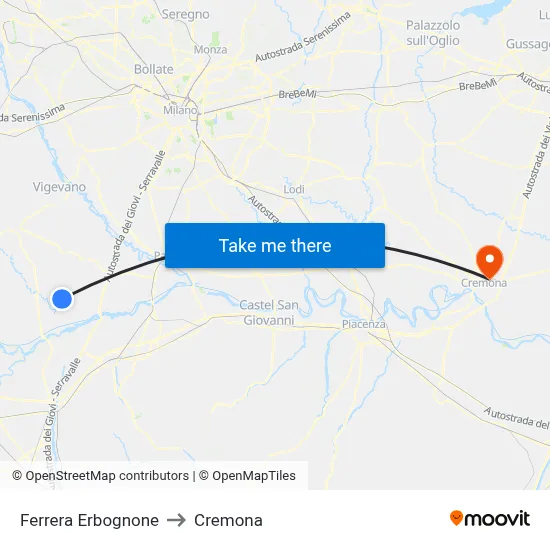 Ferrera Erbognone to Cremona map