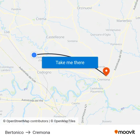 Bertonico to Cremona map