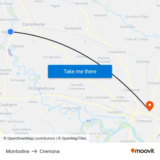Montodine to Cremona map