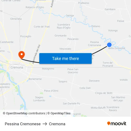 Pessina Cremonese to Cremona map