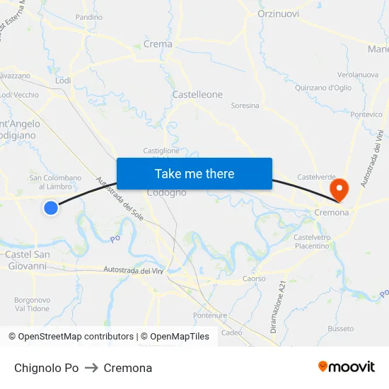 Chignolo Po to Cremona map