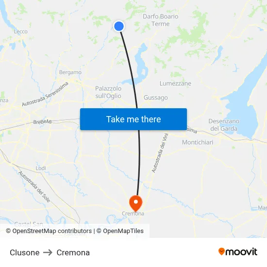 Clusone to Cremona map