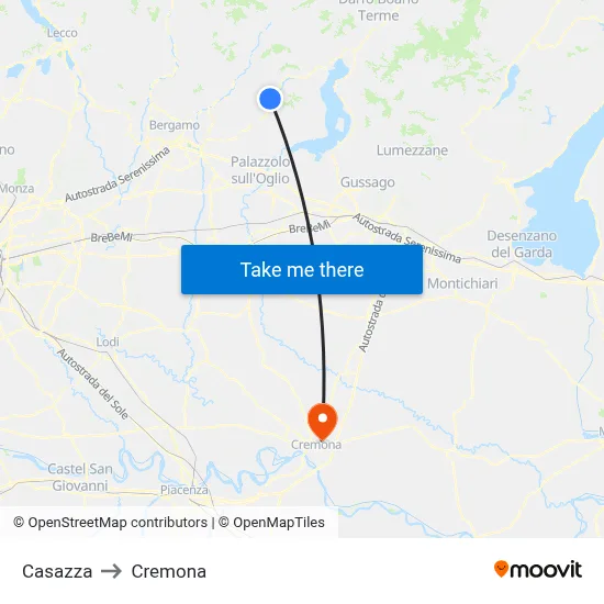 Casazza to Cremona map
