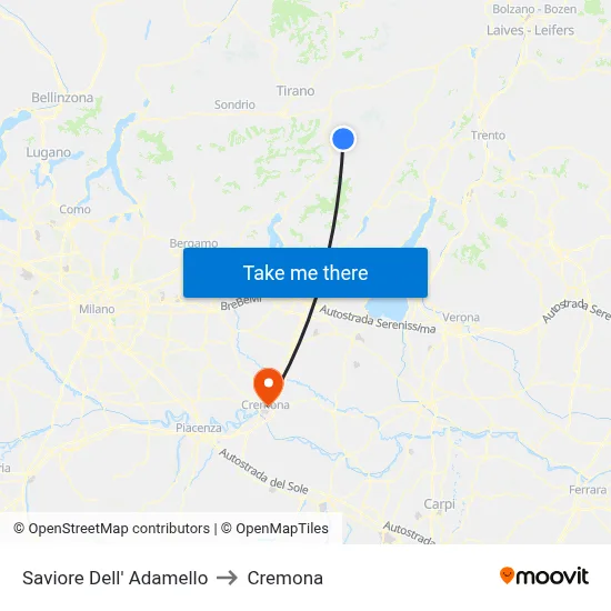 Saviore dell'Adamello to Cremona map