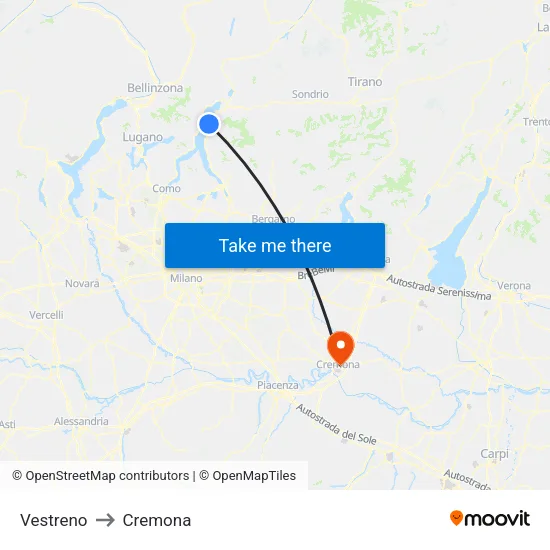 Vestreno to Cremona map