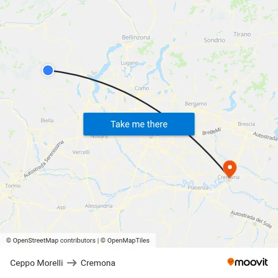Ceppo Morelli to Cremona map