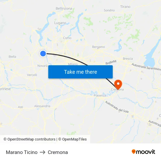 Marano Ticino to Cremona map