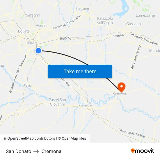San Donato to Cremona map