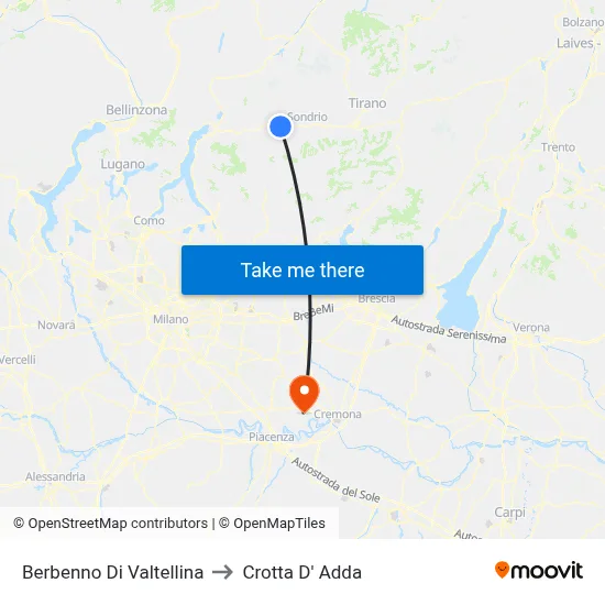 Berbenno Di Valtellina to Crotta D' Adda map